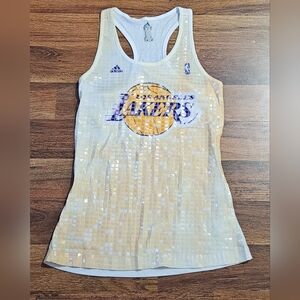 Adidas Los Angeles Lakers Ladies Sublimated Sequin Tank Top - Gold Size Small